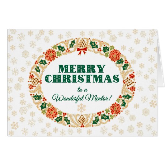 Kerstmis Holly krans, voor mentor, sneeuwvlokken (Voorkant Horizontaal)