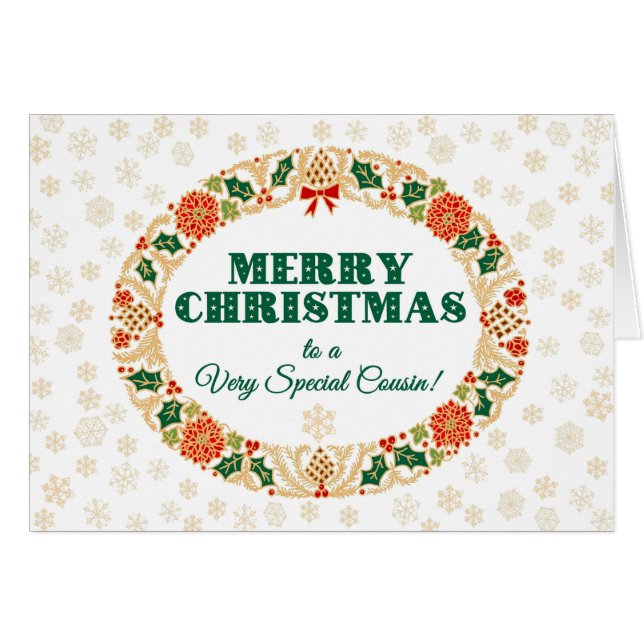 Kerstmis Holly krans, voor neef, sneeuwvlokken (Voorkant Horizontaal)