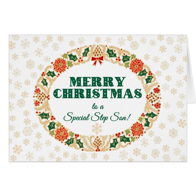 Kerstmis Holly krans, voor Step Son, Sneeuwvlokken (Voorkant Horizontaal)