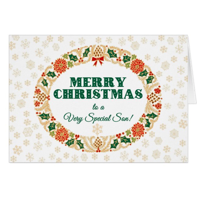 Kerstmis Holly krans, voor Zoon, Sneeuwvlokken (Voorkant Horizontaal)