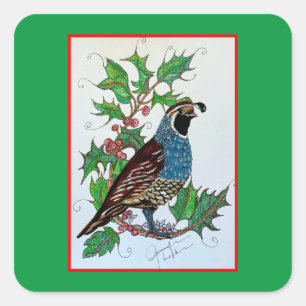 Kerstmis Holly Kwartel Vierkante Sticker