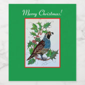 Kerstmis Holly Kwartel Wijn Etiket (Enkel label)