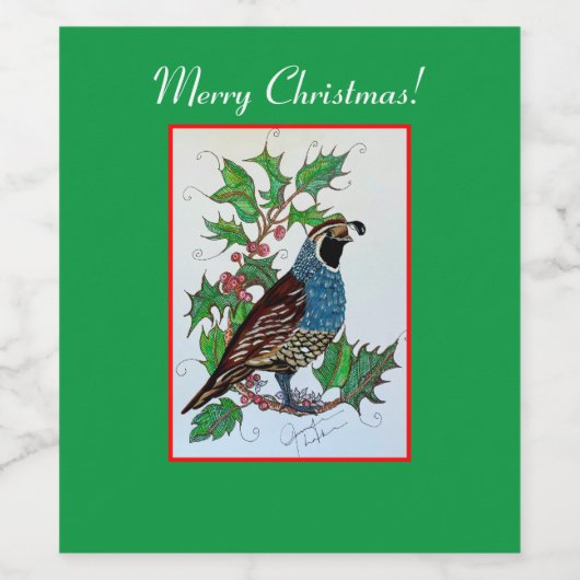Kerstmis Holly Kwartel Wijn Etiket (Enkel label)