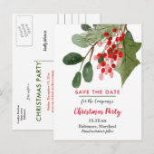 Kerstmis | Holly Leaved Red Berry Holiday Partij Aankondigingskaart (Voorkant / Achterkant)