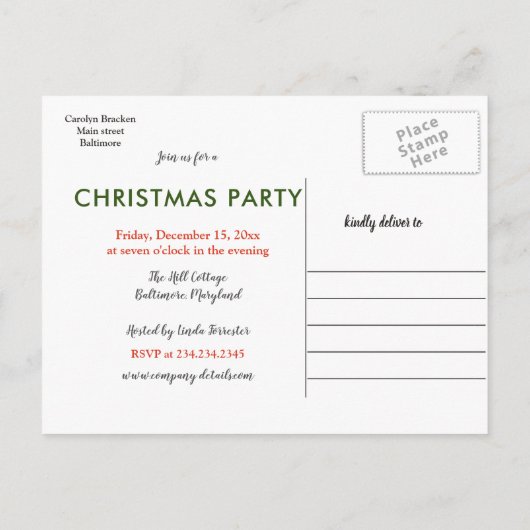 Kerstmis | Holly Leaved Red Berry Holiday Partij Aankondigingskaart (Achterkant)