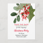 Kerstmis | Holly Leaved Red Berry Holiday Partij Aankondigingskaart (Voorkant)