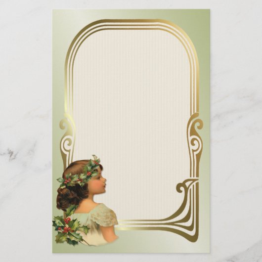 Kerstmis Holly Meisje Briefpapier (Voorkant)