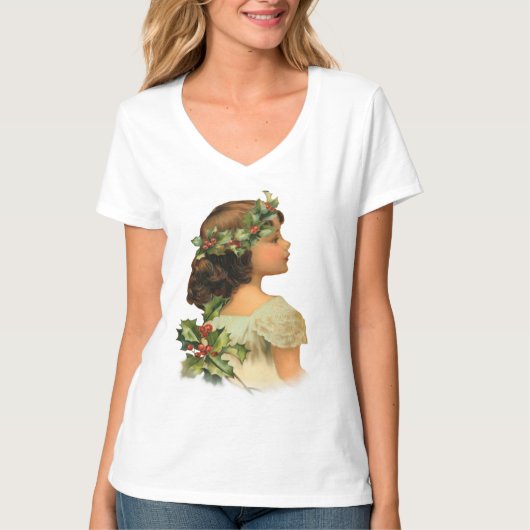 Kerstmis Holly Meisje T-shirt (Voorkant)