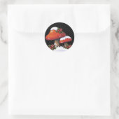 Kerstmis Holly met rode paddenstoelen, sneeuw Ronde Sticker (Tas)