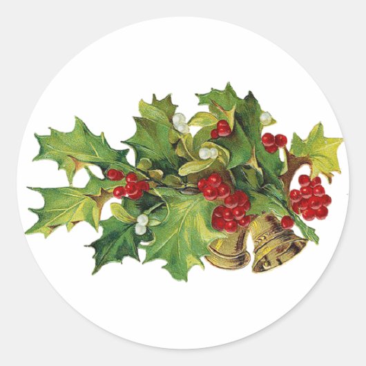 Kerstmis Holly, MIsteltoe en messing klokken Ronde Sticker (Voorkant)