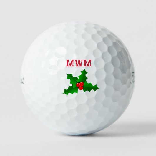 Kerstmis Holly Monogram Golf Ball Golfballen (Voorkant)
