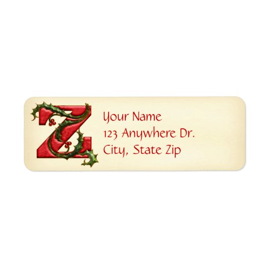 Kerstmis Holly Monogram Z Etiket (Voorkant)