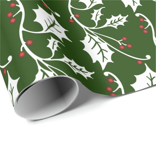 Kerstmis Holly op Dark Green Cadeaupapier (Rol Hoek)