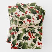 Kerstmis Holly op lichte achtergrond Inpakpapier Vel (In situ)