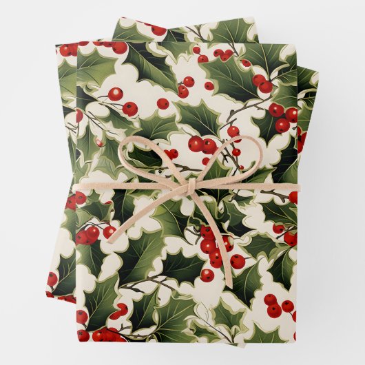 Kerstmis Holly op lichte achtergrond Inpakpapier Vel (In situ)