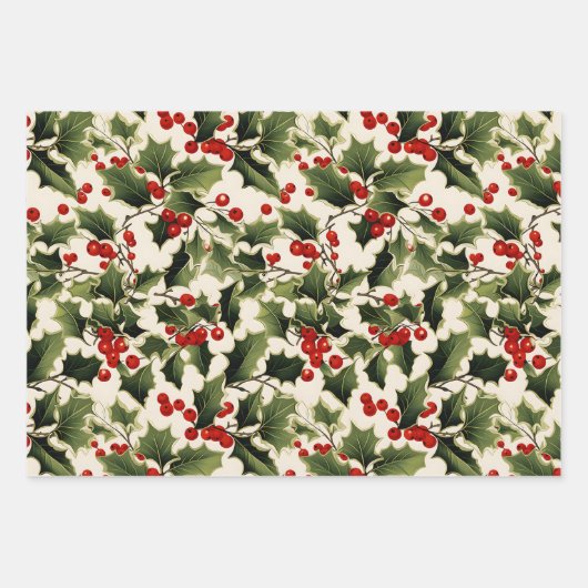 Kerstmis Holly op lichte achtergrond Inpakpapier Vel (Voorkant)