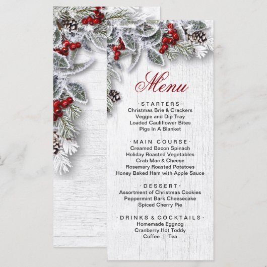 Kerstmis Holly Pine Kerstmis Vakantie Diner Menu (Voorkant / Achterkant)