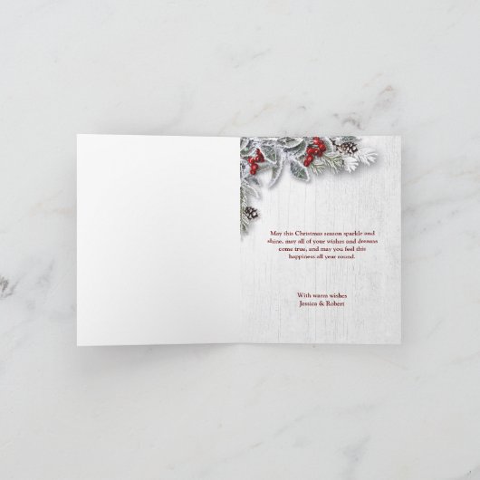 Kerstmis Holly Pine Rustic Holiday Greeting Card Feestdagen Kaart (Binnen)