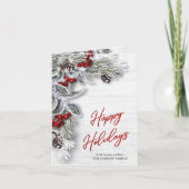 Kerstmis Holly Pine Rustic Holiday Greeting Card Feestdagen Kaart (Voorkant)