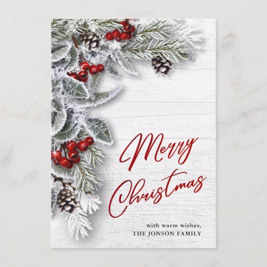 Kerstmis Holly Pine Rustic Holiday Greeting Card Feestdagenkaart (Voorkant)