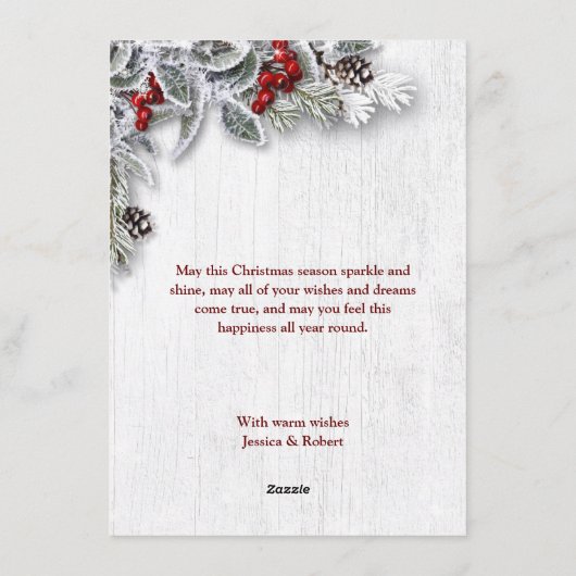 Kerstmis Holly Pine Rustic Holiday Greeting Card Feestdagenkaart (Achterkant)
