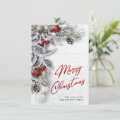 Kerstmis Holly Pine Rustic Holiday Greeting Card Feestdagenkaart (Staand voorkant)
