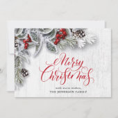 Kerstmis Holly Pine Rustic Holiday Greeting Card Feestdagenkaart (Voorkant)