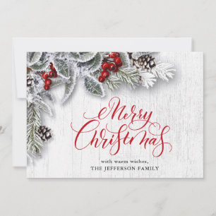 Kerstmis Holly Pine Rustic Holiday Greeting Card Feestdagenkaart