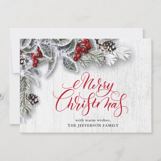 Kerstmis Holly Pine Rustic Holiday Greeting Card Feestdagenkaart (Voorkant)