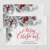 Kerstmis Holly Pine Rustic Holiday Greeting Card Feestdagenkaart (Voorkant / Achterkant)
