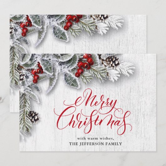 Kerstmis Holly Pine Rustic Holiday Greeting Card Feestdagenkaart (Voorkant / Achterkant)