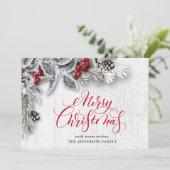 Kerstmis Holly Pine Rustic Holiday Greeting Card Feestdagenkaart (Staand voorkant)