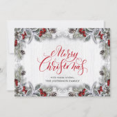 Kerstmis Holly Pine Rustic Holiday Greeting Card Feestdagenkaart (Voorkant)