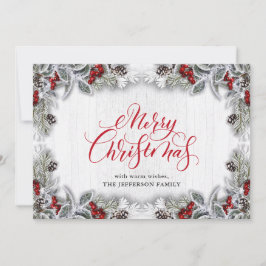 Kerstmis Holly Pine Rustic Holiday Greeting Card Feestdagenkaart