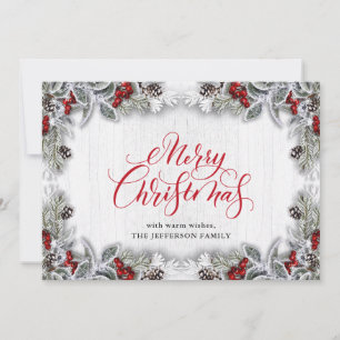 Kerstmis Holly Pine Rustic Holiday Greeting Card Feestdagenkaart