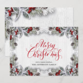 Kerstmis Holly Pine Rustic Holiday Greeting Card Feestdagenkaart (Voorkant / Achterkant)