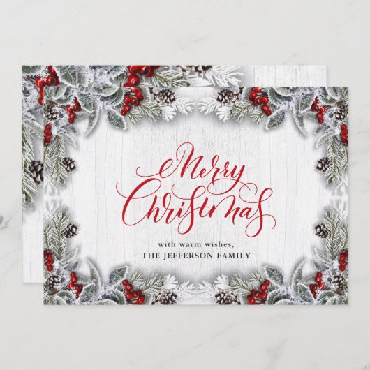 Kerstmis Holly Pine Rustic Holiday Greeting Card Feestdagenkaart (Voorkant / Achterkant)