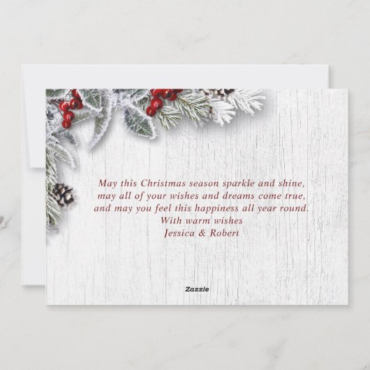 Kerstmis Holly Pine Rustic Holiday Greeting Card Feestdagenkaart (Achterkant)