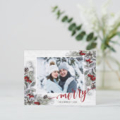 Kerstmis Holly Pine Rustic Photo Holiday Greep Briefkaart (Staand voorkant)