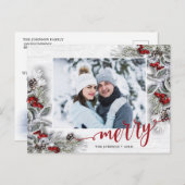 Kerstmis Holly Pine Rustic Photo Holiday Greep Briefkaart (Voorkant / Achterkant)