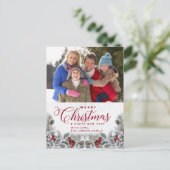 Kerstmis Holly Pine Rustic Photo Holiday Greep Briefkaart (Staand voorkant)