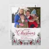 Kerstmis Holly Pine Rustic Photo Holiday Greep Briefkaart (Voorkant / Achterkant)