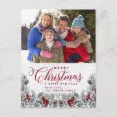 Kerstmis Holly Pine Rustic Photo Holiday Greep Briefkaart (Voorkant)
