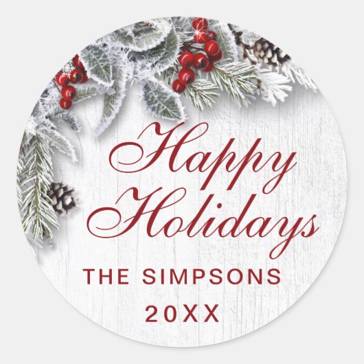 Kerstmis Holly Pine rustieke vakantie envelop zege Ronde Sticker (Voorkant)