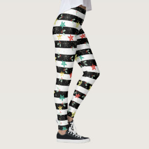 Kerstmis holly & poinsettia zwart witte strepen leggings