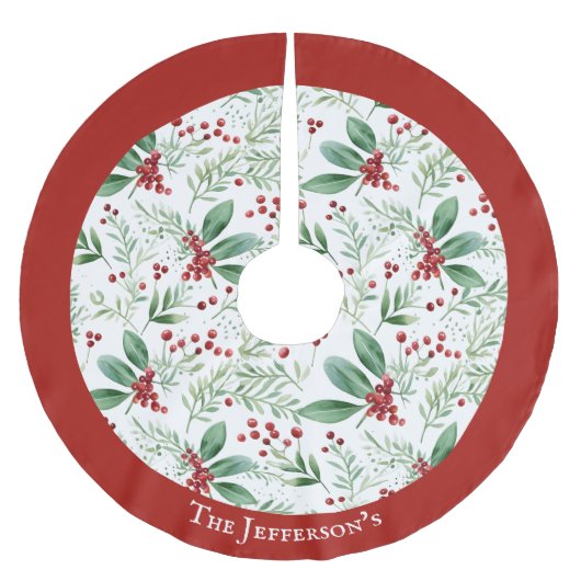 Kerstmis Holly Rode en Witte Familienaam Kerstboom Rok (Voorkant)