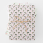 Kerstmis Holly Roze & Groen Inpakpapier Vel (In situ)