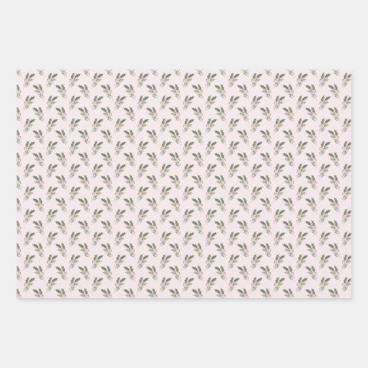 Kerstmis Holly Roze & Groen Inpakpapier Vel (Voorkant)