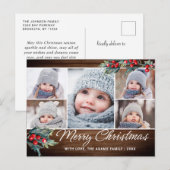 Kerstmis Holly Rustic 5 PHOTO Greeting Holiday Briefkaart (Voorkant / Achterkant)