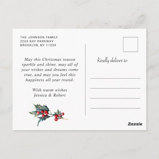 Kerstmis Holly Rustic 5 PHOTO Greeting Holiday Briefkaart (Achterkant)